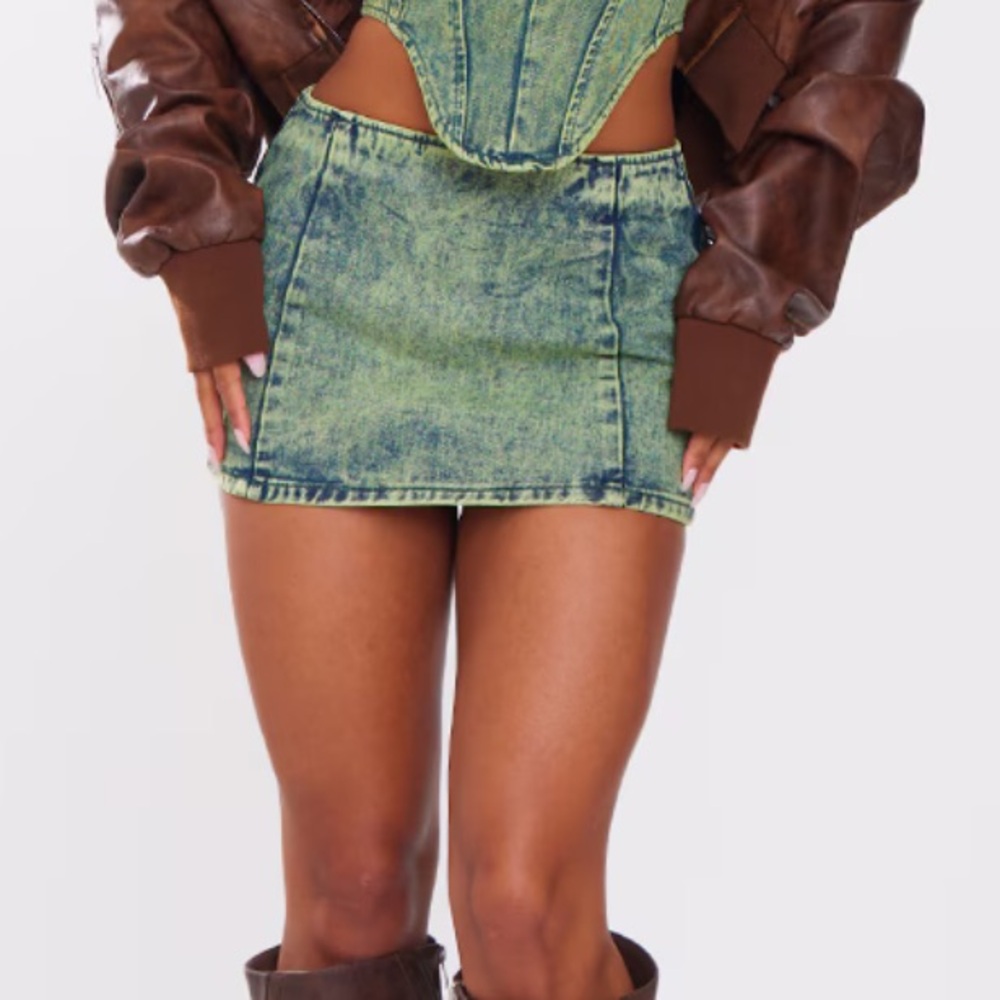 PLT Green tint vintage wash low rise Denim Skirt BRAND NEW 🏷️